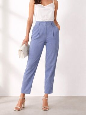 Reiss Blue Corduroy Tapered Pants High Rise Size 0 NWT Luxury Trouser